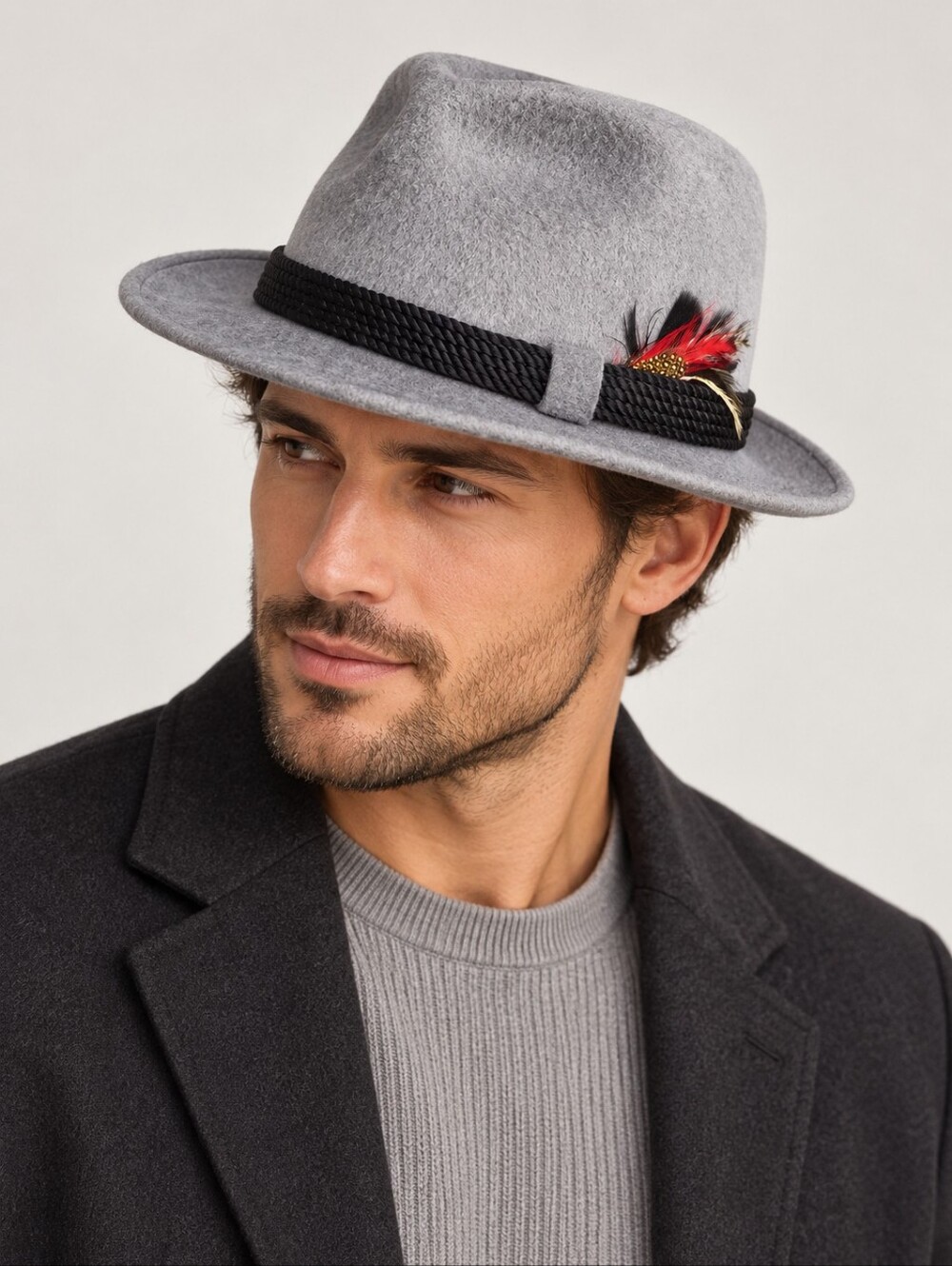Dobbs Golden Coach Gray Genuine Fur Felt Fedora Hat 7 1/8 57 Feather